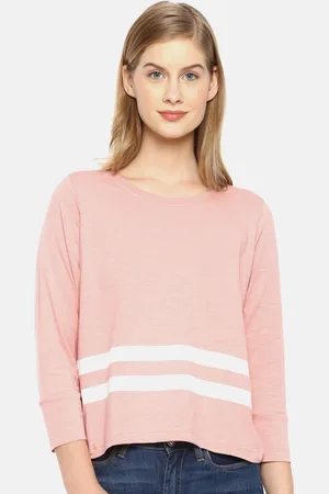 Campus Pink Striped Regular Cotton Top