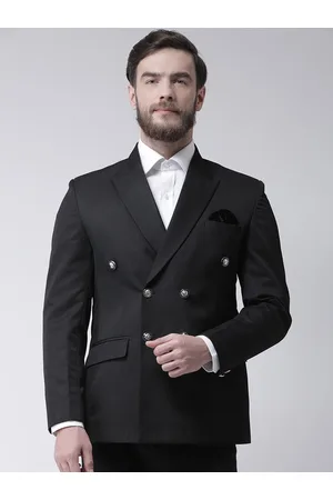 Hangup Men Black Solid Double Breasted Blazer