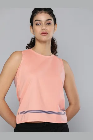 Slazenger Women Peach-Coloured Striped Pure Cotton Athleisure T-shirt