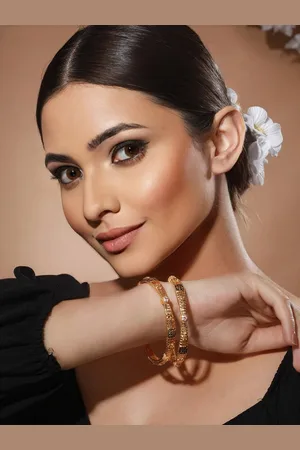 Priyaasi Set Of 2 Gold-Plated Stone Studded Bangles