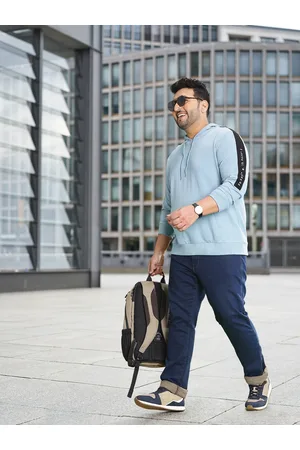 Sztori Men Plus Size Blue Hooded Sweatshirt