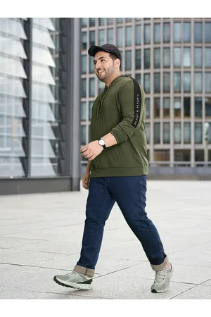 Sztori Men Plus Size Olive Green Hooded Sweatshirt