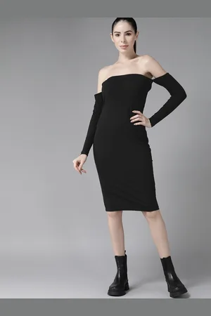 Roadster Black Solid Off-Shoulder Bodycon Dress