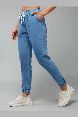 DOLCE CRUDO Women Lightweight Blue High Rise Joggers