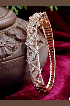 karatcart Rose Gold-Plated Light Green CZ and AD-Studded Bangle