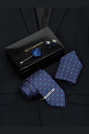MUTAQINOTI Mens Printed Silk Necktie Accessory Gift Set
