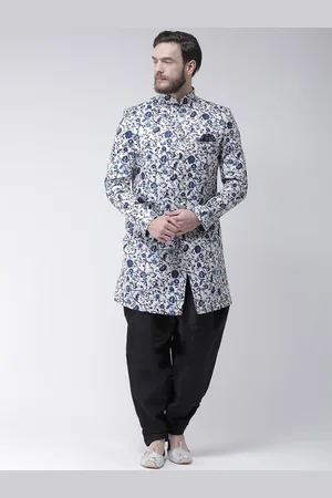 Hangup Men Navy Blue & White Printed Sherwani Set