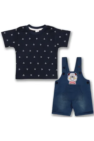 Wish Karo Boys Applique Cotton Dungaree With Geometric Printed T-Shirt