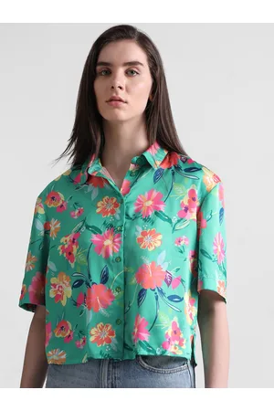 ONLY Ethnic Motifs Printed Spread Collar Crop Casual Shirt
