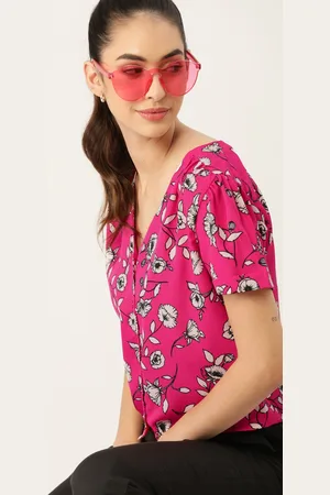 DressBerry Women Pink & White Floral Print Shirt Style Top