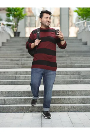 Sztori Plus Size Men Acrylic Striped Pullover