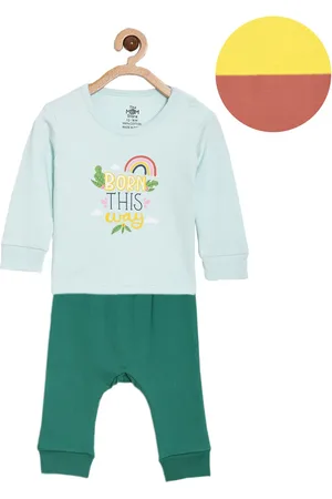 The Mom Store Infants Pack Of 2 Printed Pure Cotton T-shirt With Trousers Clothing Set