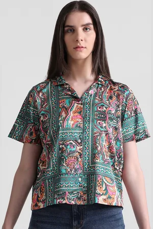 ONLY Ethnic Motifs Printed Spread Collar Crop Casual Shirt