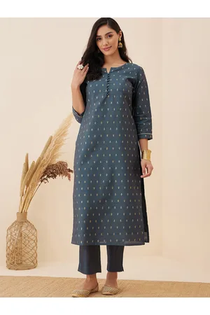 Inddus Ethnic Motif Woven Design Straight Kurta with Trousers