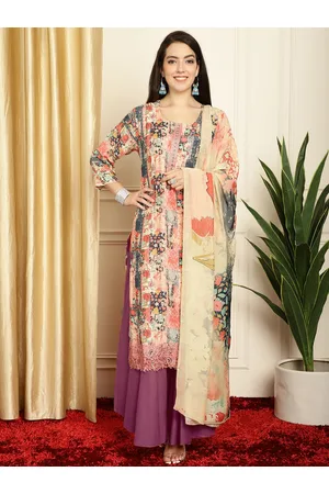 Stylee Lifestyle Floral Printed Thread Work Detailed Pure Silk Unstitched Dress Material