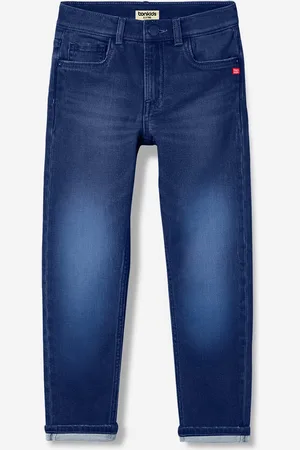 BONKIDS Boys Mid-Rise Clean Look Heavy Fade Whiskers and Chevrons Jeans