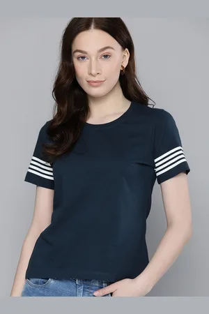 HARVARD Women Navy Blue Solid Pure Cotton T-shirt