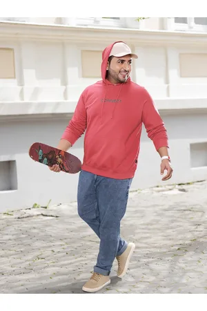 Sztori Men Plus Size Pink Printed Detail Hooded Sweatshirt