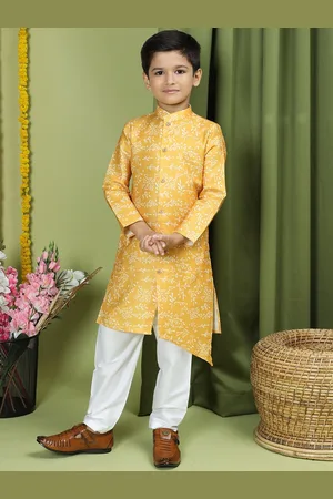 TABARD Boys Ethnic Motifs Printed Pure Cotton Straight Kurta With Pyjamas