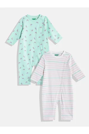 Benetton Infant Girls Pack of 2 Pure Cotton Rompers