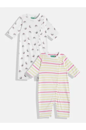 Benetton Infant Girls Pack of 2 Pure Cotton Rompers