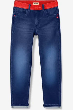 BONKIDS Boys Mid-Rise Dark Shade Heavy Fade Clean Look Cotton Jeans
