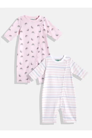 Benetton Infant Girls Pack of 2 Pure Cotton Rompers