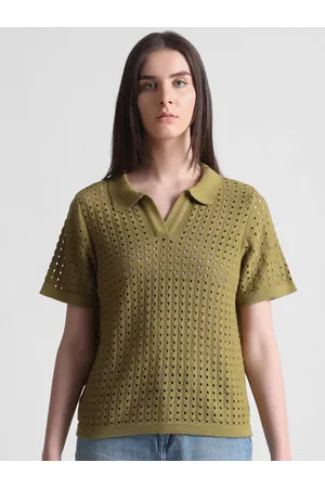 ONLY Self Design Polo Collar Pure Cotton T-Shirt