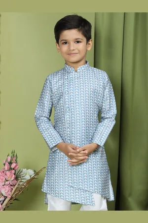 TABARD Boys Ethnic Motifs Printed Mandarin Collar Angrakha Asymmetric Cotton Kurta
