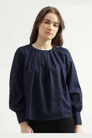 Benetton Checked Raglan Sleeves Cotton Top