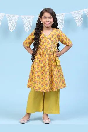 Biba Girls Ethnic Motifs Printed Angrakha Gotta Patti Kurta with Palazzos