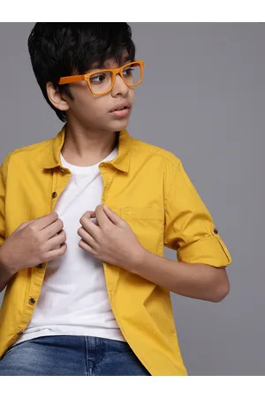 WROGN Boys Yellow Slim Fit Pure Cotton Casual Shirt