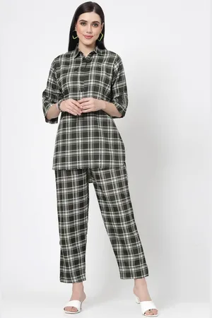 Kalini Checked Round Neck Pure Cotton Top & Trousers