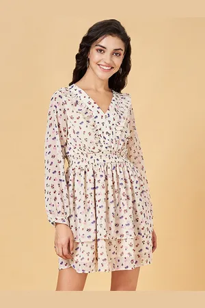 PEOPLE Floral Printed Puff Sleeves Smocked Fit & Flare Dress