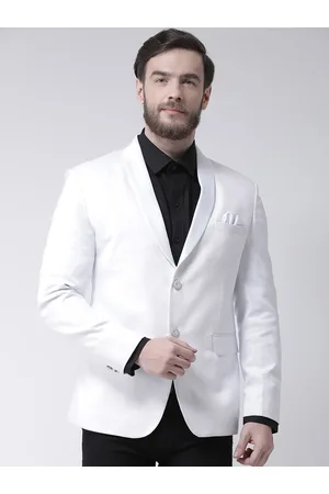 Hangup Men White Self Design Tuxedo Blazer