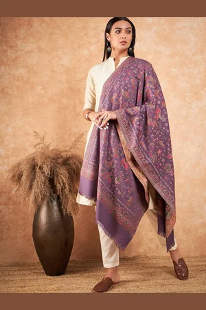 HK colours of fashion Floral Woven Design Tasselled Wool Stole
