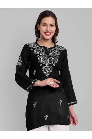 ADAM Co. Floral Embroidered Lucknowi Chikankari Thread Work Pure Cotton Kurti