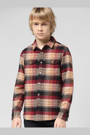 JACK & JONES Boys Tartan Checks Spread Collar Cotton Casual Shirt