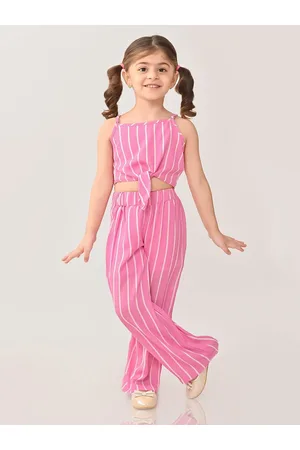 BONKIDS Girls Striped Pure Cotton Top with Trousers