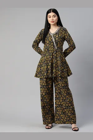 Cottinfab Women Printed Embellished Top with Palazzos