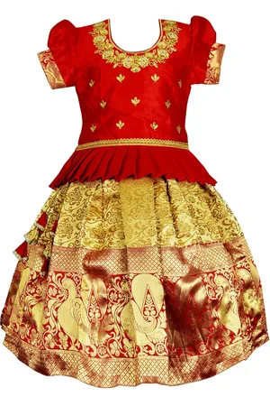 Amirtha Fashion Girls Embroidered Zari Ready to Wear Lehenga & Blouse