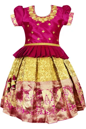 Amirtha Fashion Girls Embroidered Thread Work Art Silk Ready To Wear Lehenga & Choli