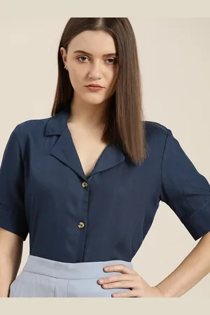 Invictus Women Navy Blue Solid Casual Shirt