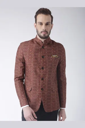 Hangup Men Rust Printed Bandhgala