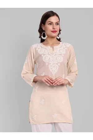 ADAM Co. Floral Embroidered Lucknowi Chikankari Pure Cotton Kurti