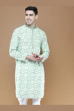 Sanwara Geometric Printed Mandarin Collar Chikankari Cotton Straight Kurta