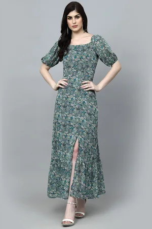 Aayu Floral Printed Square Neck Puff Sleeve Maxi Dress