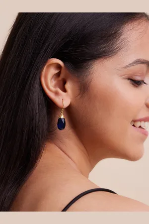 FableStreet Gold-Plated Quartz Studded Teardrop Shaped Drop Earrings
