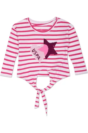 Ralph Lauren Girls Striped Tie-Up Pure Cotton Sports T-Shirt