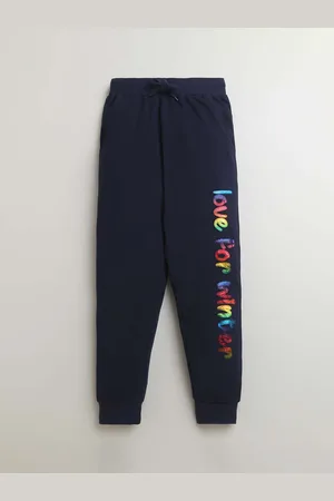 KiddoPanti Girls Mid-Rise Typography Printed Pure Cotton Joggers